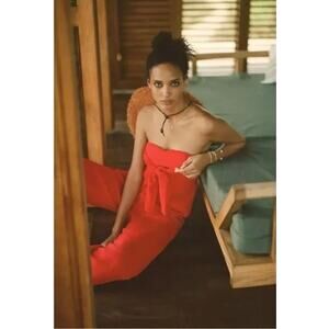 Anthropologie Saturday Sunday Orange Isabel Tie Front Pure Cotton Gauzy Jumpsuit